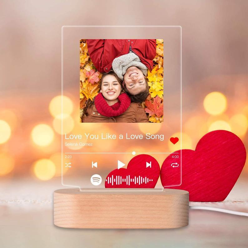 Customizable Photo Music Album Cover Night Light Carved Name Song Photo Frame - Personalisierbarer Foto-Musikalbum-Nachtlicht-Bilderrahmen mit Graviertem Namen und Lied