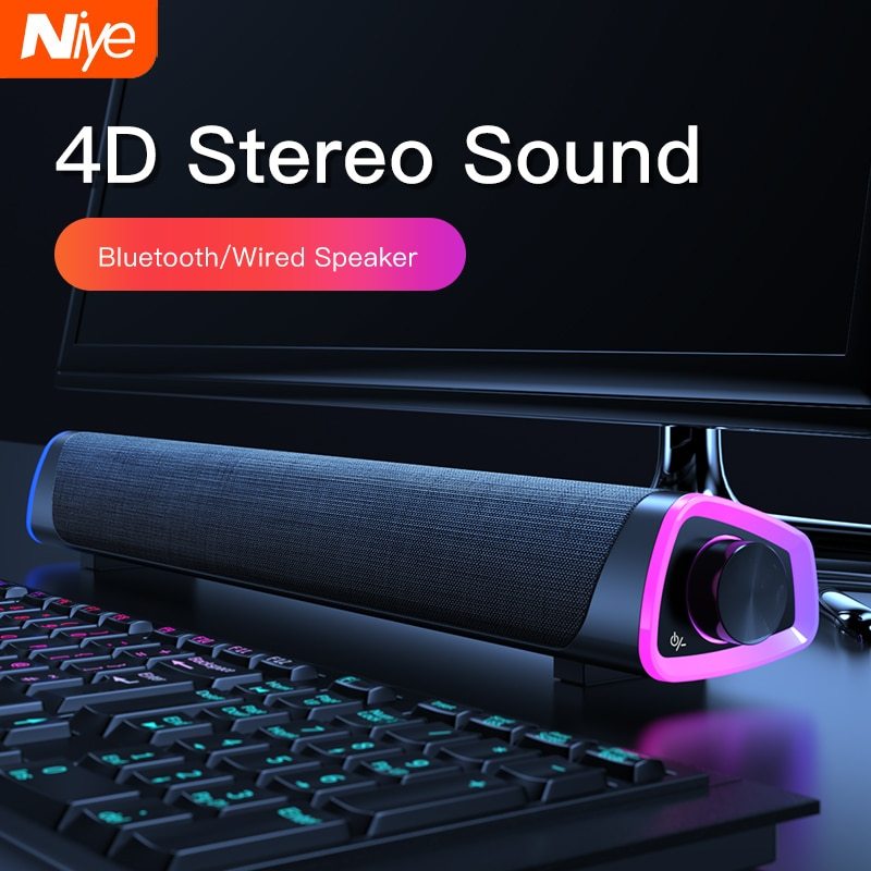 Soundbar - Compatible with Apple, 4D Computer Speaker Bar Stereo Sound subwoofer Bluetooth Speaker For Macbook Laptop Notebook PC Music Player Wired Loudspeaker